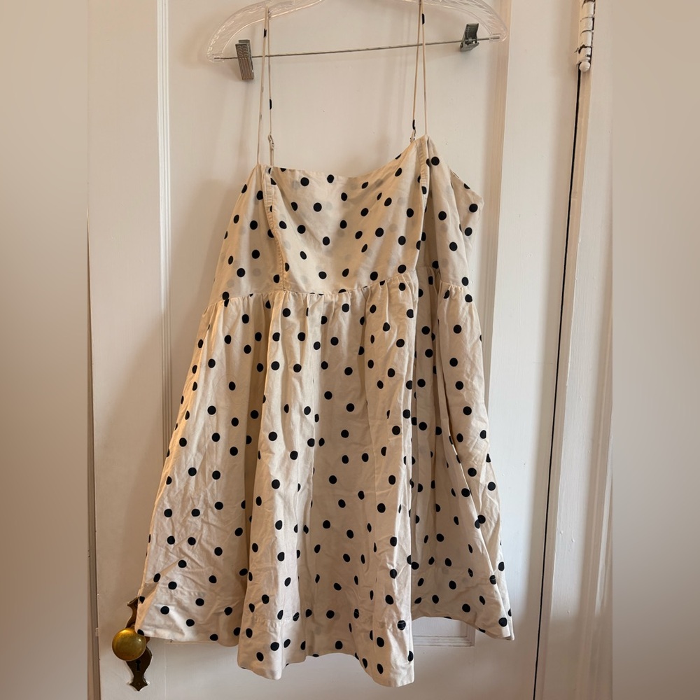 Anthropologie Cream Polka Dot Spaghetti Strap Dress